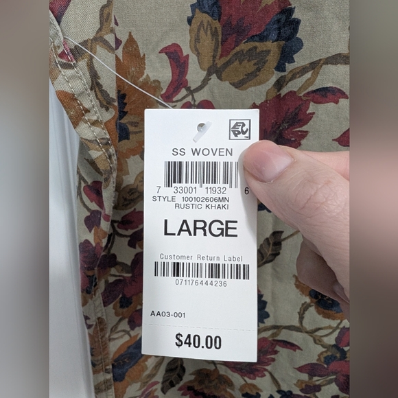 NWT Sun + Stone Rustic Khaki Floral Short Sleeves Button-Up Shirt - Picture 4 of 8